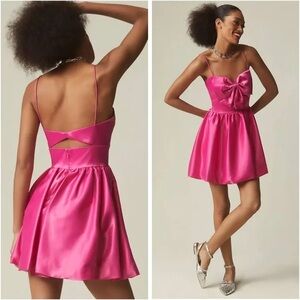 Mac Duggal Bow Front Bubble Hem Mini Dress - Pink
